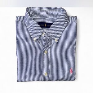 Mens Ralph Lauren Striped Button Down M Pink Pony 100% Cotton